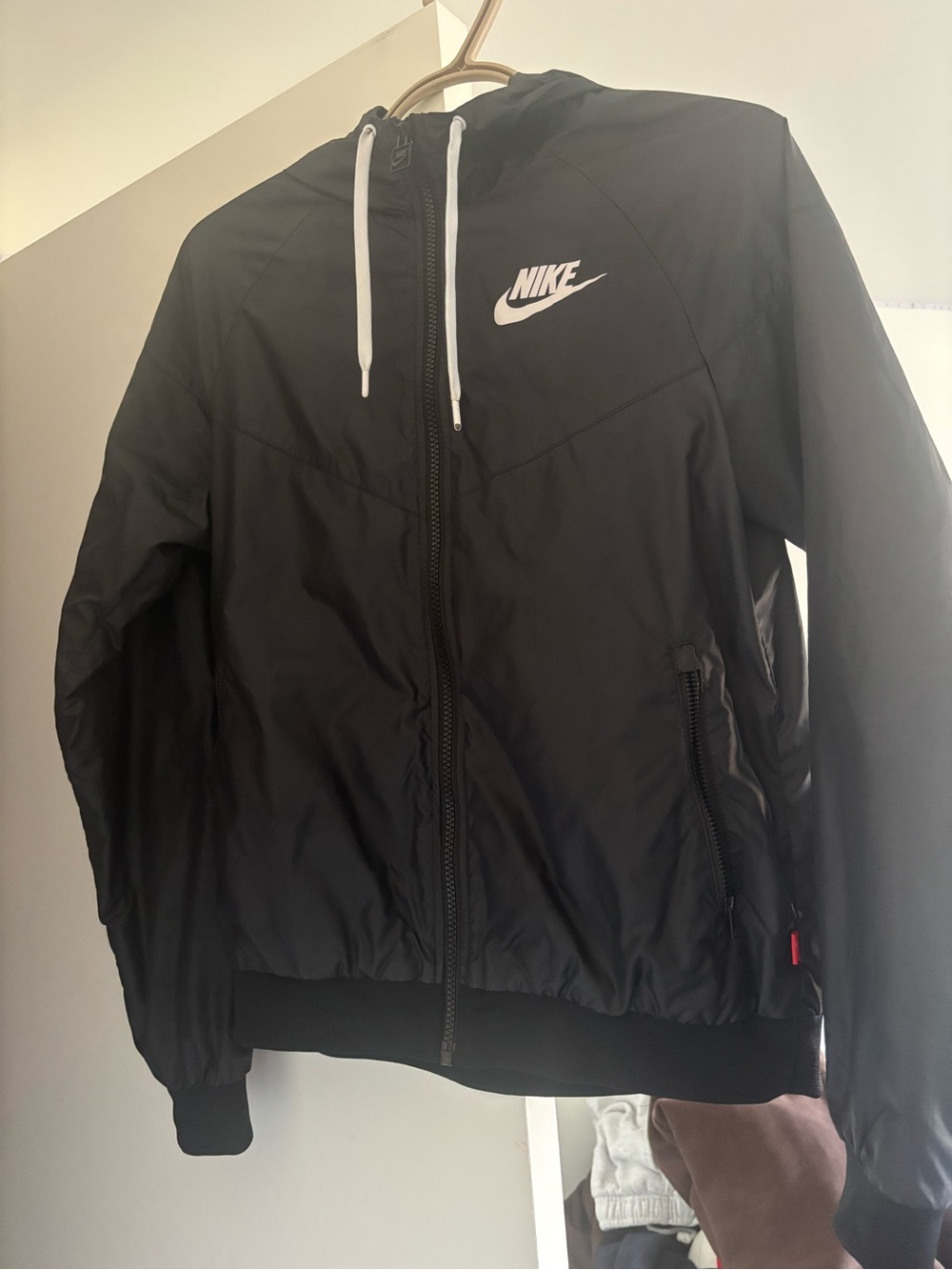 Nike Black Hooded Windbreaker with White Logo